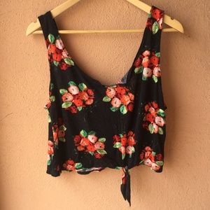 Sparkle & Fade Floral Tie-Front Crop Tank Top